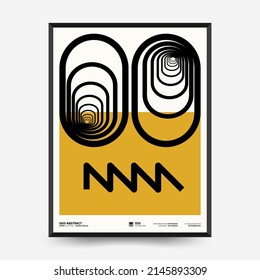 Afiches de arte abstracto para una exposición de arte. Plantilla vectorial con elementos de formas primitivas, estilo hipster moderno. Ilustraciones de formas simples, línea, círculo.