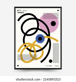 Abstract art posters for an art exhibition. Vector template with primitive shapes elements, modern hipster style. Illustrations of simple shapes, line, circle.