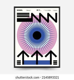 Afiches de arte abstracto para una exposición de arte. Plantilla vectorial con elementos de formas primitivas, estilo hipster moderno. Ilustraciones de formas simples, línea, círculo.