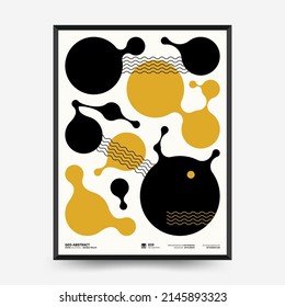 Afiches de arte abstracto para una exposición de arte. Plantilla vectorial con elementos de formas primitivas, estilo hipster moderno. Ilustraciones de formas simples, línea, círculo.