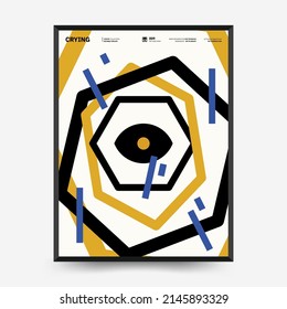 Afiches de arte abstracto para una exposición de arte. Plantilla vectorial con elementos de formas primitivas, estilo hipster moderno. Ilustraciones de formas simples, línea, círculo.