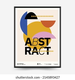 Afiches de arte abstracto para una exposición de arte. Plantilla vectorial con elementos de formas primitivas, estilo hipster moderno. Ilustraciones de formas simples, línea, círculo.