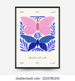 Abstract art posters template. Modern trendy Matisse minimal style. Pink, blue, yellow colors. Hand drawn design for wallpaper, wall decor, print, postcard, cover, template, banner. 