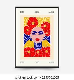 Abstract art posters template. Modern trendy Matisse minimal style. Pink, blue, yellow colors. Hand drawn design for wallpaper, wall decor, print, postcard, cover, template, banner. 