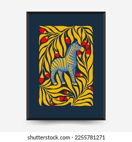 Abstract art posters template. Modern trendy Matisse minimal style. Pink, blue, yellow colors. Hand drawn design for wallpaper, wall decor, print, postcard, cover, template, banner. 