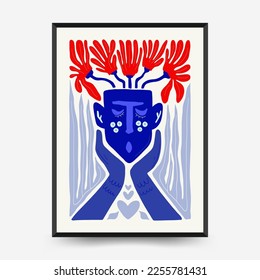 Abstract art posters template. Modern trendy Matisse minimal style. Pink, blue, yellow colors. Hand drawn design for wallpaper, wall decor, print, postcard, cover, template, banner. 