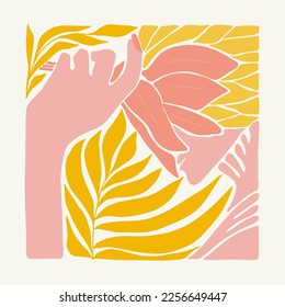 Abstract art posters template. Modern trendy Matisse minimal style. Pink, blue, yellow colors. Hand drawn design for wallpaper, wall decor, print, postcard, cover, template, banner. 