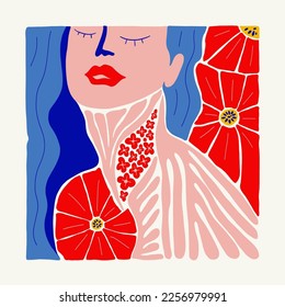 Abstract art posters template. Modern trendy Matisse minimal style. Pink, blue, yellow colors. Hand drawn design for wallpaper, wall decor, print, postcard, cover, template, banner. 