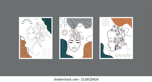 Abstract art posters for an art . Vector illustrations of shapes, portraits of people, spots and backgrounds