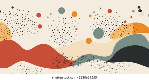 Abstract Art Print Beige Orange Red Teal Background