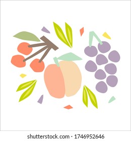 Abstract art print with fruits drawing isolated on white background. Modern illustration. Postcard, invitation and t-shirt design. 