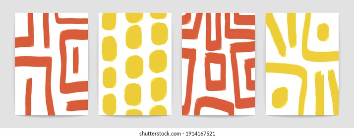 Abstract art print poster set. Geometric shapes contemporary canvas for wall decor. Mid century vector illustration