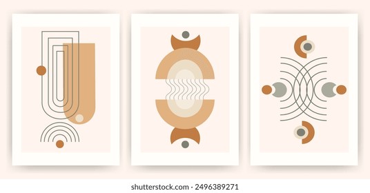 Abstract Art Print posters set. Modern Contemporary wall art printable design. geometric shapes and lines organic colors. Minimal style for wallpaper, wall decor,print,card,social media,cover.Vector