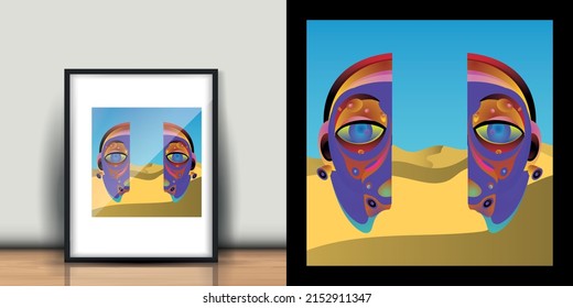 abstract art psychedelic desert picture frame and mockup Vector Ilustration for home decorations