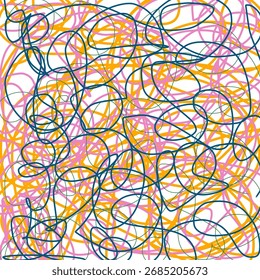 Abstract art with randomly drawn lines blending in various colors. Seamless patterns, simple motifs, and backgrounds. Gives the impression of art derived from colorful lines. Vector, flat