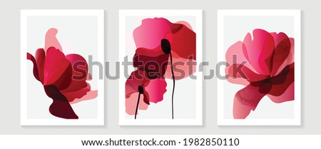 Abstract art red flower background vector. wall art design with watercolor art texture from floral and botanical flower, x-ray botanical leaves design  Vector illustration.