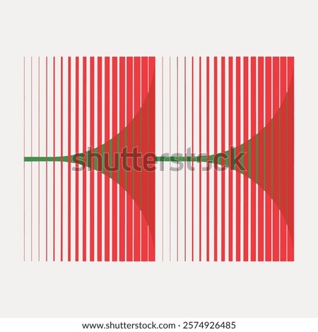 Abstract art with red and green lines. Red lines create dynamic patterns. Green lines intersect red lines. Vintage illustration isolated, vector.