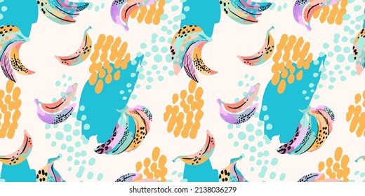 Abstract art seamless pattern with bananas. Modern exotic design for paper, cover, fabric, interior decor and other users.