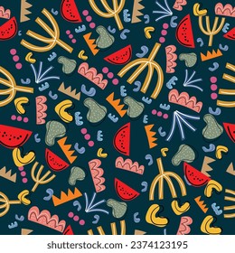 Abstract  art seamless pattern with colorful freehand. 