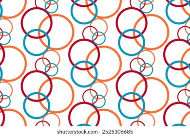 Abstract art seamless pattern with colorful circle rings isolated on white background. Vector illustration.