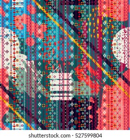 Abstract art seamless pattern, paint stains. Watercolor background, painting. Chaotic, random brush strokes, paint spots. Distressed texture, wallpaper, wrapping