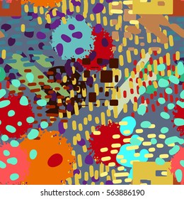Abstract art seamless pattern, paint spots. Watercolor background. Chaotic, random brush strokes. Distressed texture, wallpaper, wrapping