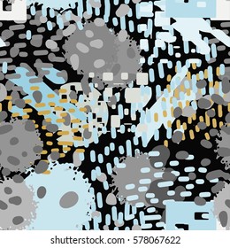 Abstract art seamless pattern, paint spots. Watercolor background. Chaotic, random brush strokes. Distressed texture, wallpaper, wrapping