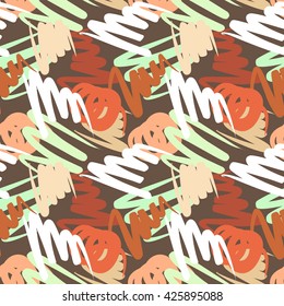 Abstract art seamless pattern painted with a brush. Abstract brushstrokes seamless background. Colorful ink vector seamless pattern