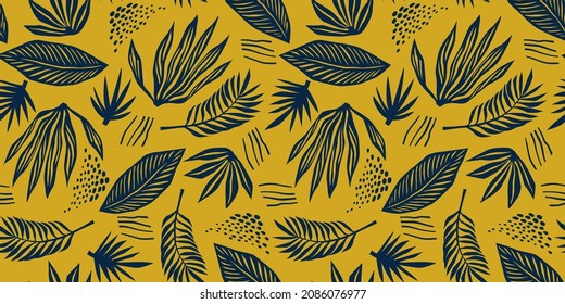 Abstract art seamless pattern with tropical leaves. Modern exotic design for paper, cover, fabric, interior decor and other users.