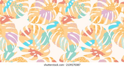 Abstract art seamless pattern with tropical leaves. Modern exotic design for paper, cover, fabric, interior decor and other users.