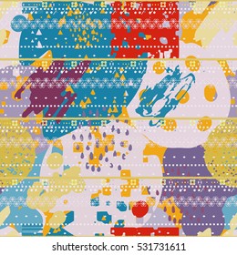 Abstract art seamless pattern. Watercolor background, painting. Chaotic, random brush strokes, paint spots. Distressed texture, wallpaper, wrapping. Vector art