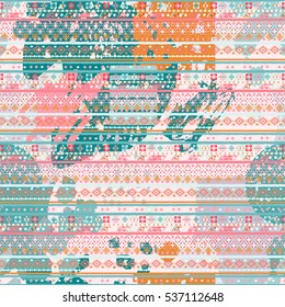 Abstract art seamless pattern. Watercolor background, painting. Chaotic, random brush strokes, paint spots. Distressed texture, wallpaper, wrapping