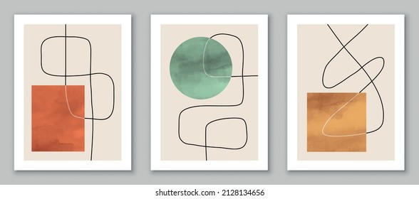 Abstract art, set of hand painted, watercolor geometric backgrounds. Design for poster, wall decoration, cover, EPS10 vector template