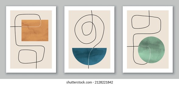 Arte abstracto, conjunto de fondo pintado a mano, fondo geométrico de acuarela. Diseño para afiches, decoración de pared, cubierta, plantilla de vector EPS10