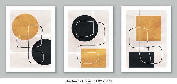 Abstract art, set of hand painted, watercolor geometric backgrounds. Design for poster, wall decoration, cover, EPS10 vector template