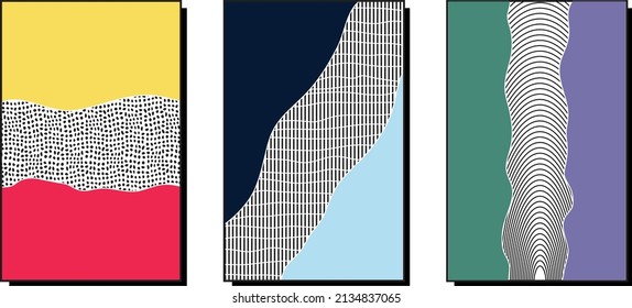 Abstract Art set of Template With Geometric Pattern and Minimalistic Design. Trendy Minimalist Poster Art for interior. Modern Art Poster Hand Drawn. 