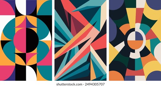 Abstract Art Set of three abstracts Vector illustration of modern geometric shapes for poster, social media, background, cover or flyer