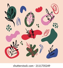 Abstract art set of vector shapes - boho geometric spot. Scandinavian forms and elements for postcard, pattern.