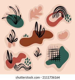 Conjunto de arte abstracto de formas vectoriales - punto geométrico boho. Formas y elementos bohemios para postales, patrón.