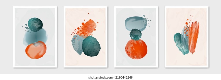 Abstract art shapes, texture, circle frame. Geometry collage set, minimal round doodle forms, scribble design, paint stains, watercolor contemporary posters. Vector design illustration