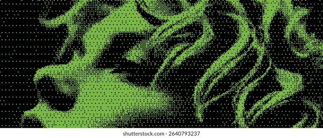 Abstract art showcases a woman's profile in a striking green pixelated style, emphasizing beauty and complexity. This creative interpretation merges technology with artistic expression.. Bitmap pixel 