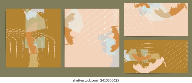 Abstract art Simple comfortable paint brush soothing pastel muted pale calm tones card templates set. Collection of romantic invitations