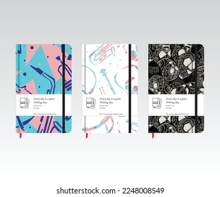 Abstract art and skull mix design, note book, note pad, dairy cover seamless pattern design, vector scalable artwork 