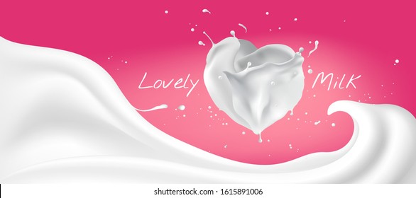 Abstract art with spiral heart shape on pink background, dairy product and love concept, Vector illustration and design.