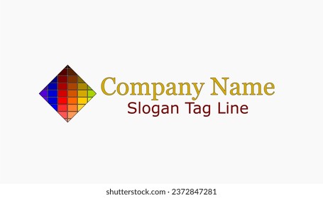 Abstract art square rhombus logo with small colorful squares. Design template icon, success sign, symbol together moving forward. Brand Identity for business company, technology, innovation, digital.V