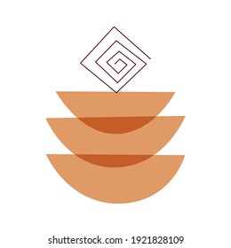 Resumen de la pila de arte de los tazones y fondo de pintura lineal de laberinto. Arte moderno de moda. Colorida ilustración vectorial boho dibujada a mano aislada