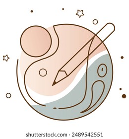 Abstract art studio logo. Imitation of Japanese yin and yang and pencil symbolises intuitive creativity. Vector