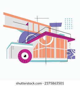 Arte abstracto al estilo de Picasso. Dibujo abstracto de una casa. Cubismo. Abstracción geométrica. Arte geométrico moderno