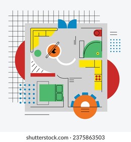 Abstrakte Kunst im Stil von Picasso. Wohnungsbauplan für Vektorgrafiken. Abstrakte Zeichnung eines Hauses. Kubismus. Geomertische Abstraktion. Moderne geometrische Kunst. Möbliertes Appartementhaus.