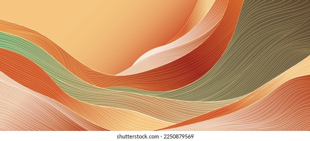 Abstract art template and curve pattern  Japanese background and hand drawn line wave pattern vector  Mountain forest banner design in oriental style